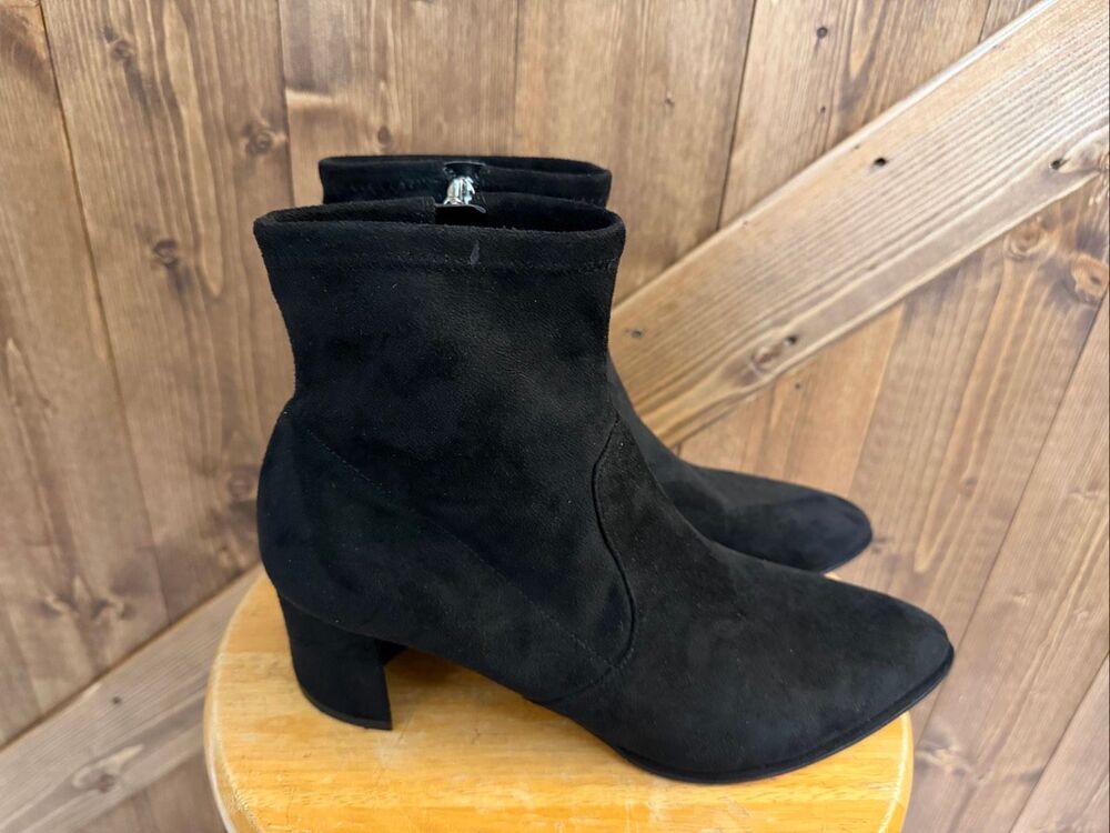 Marc Fisher Women’s Size 9.5M Black Suede Ankle Boots Pointed Toe 2.25” Heel